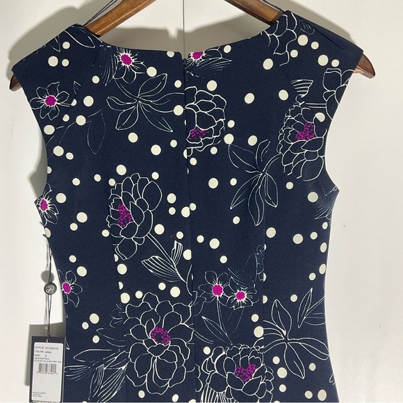 Adrianna Papell Women’s Sleeveless Sheath Floral Dot Print Pleated Dress Size 2. - Picture 16 of 16